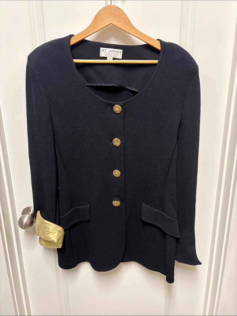 ST. JOHN Evening Long Black Knit Jacket Size 14